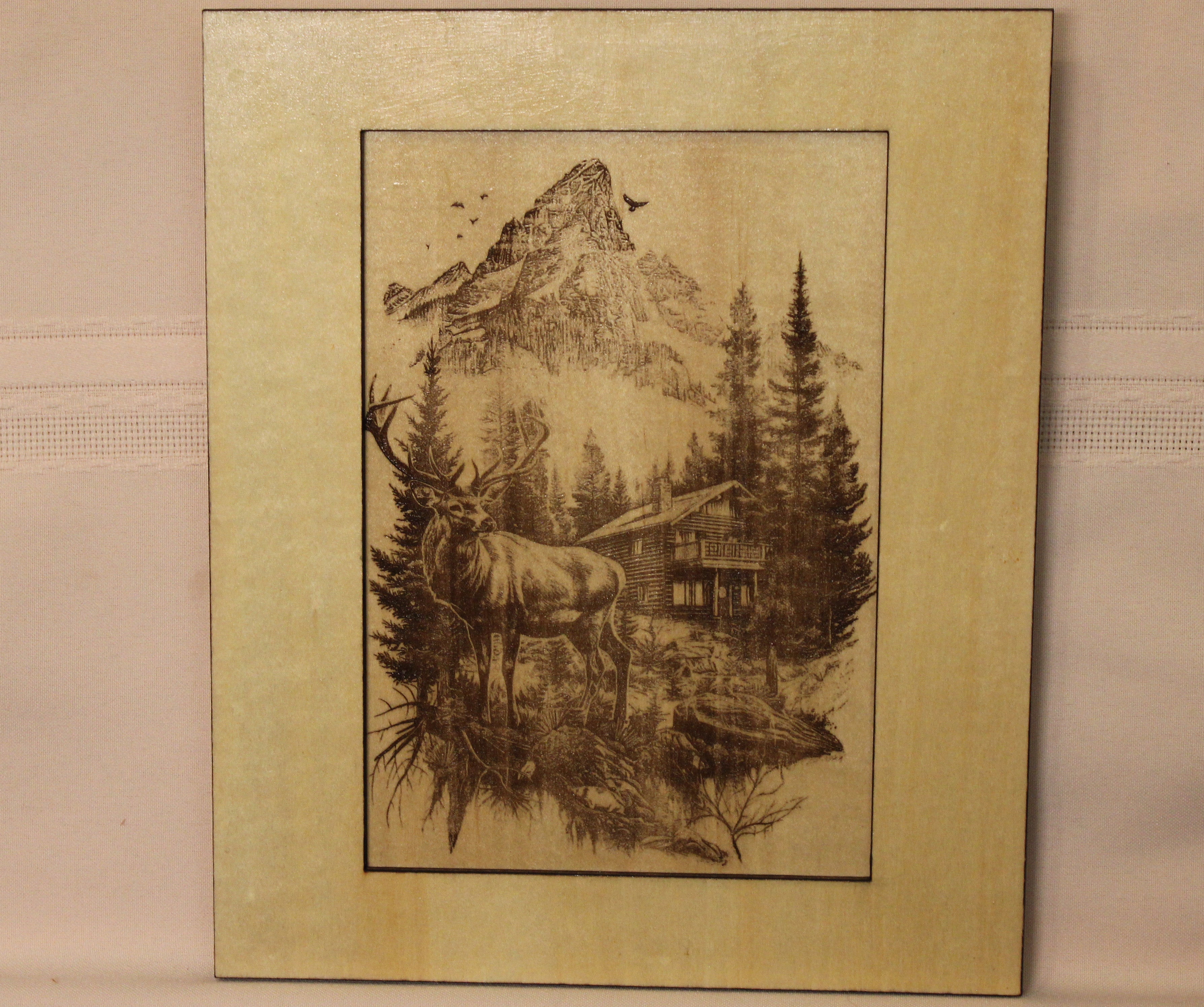 Deer, Cabin, and Mountain